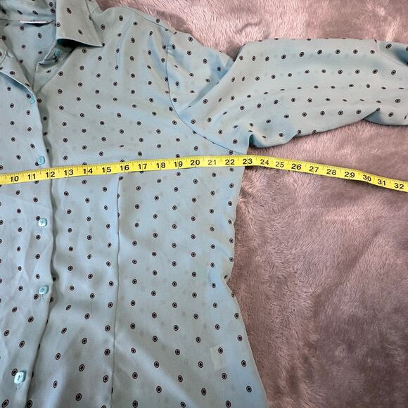 Covington Blouse Womens XL Light Blue with Brown Polka Dots Button Up Dressy - Picture 7 of 8